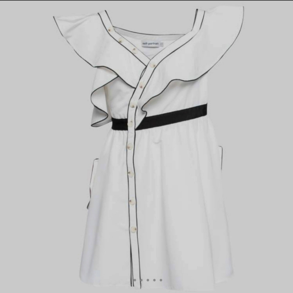 Authentic Self Portrait Poplin Frill Asymmetric Mini Dress US6/UK8